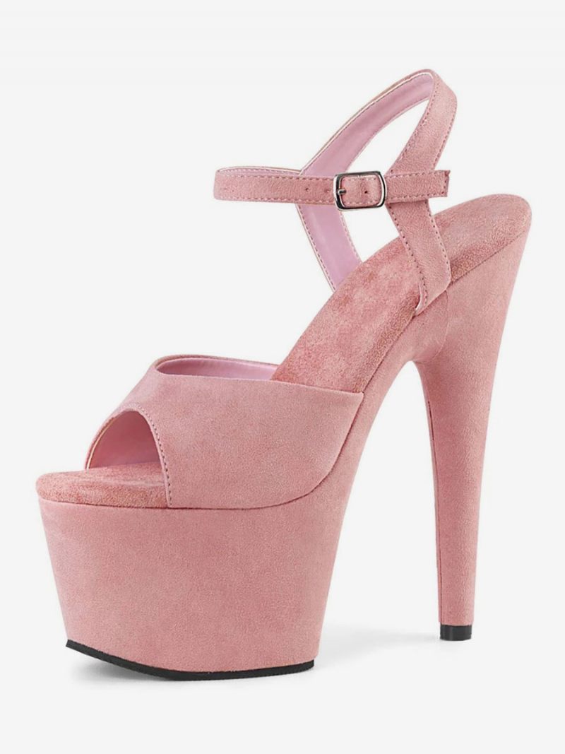 Tankkauskengät Naiset Seksikkäät Sandaalit Musta Nahka Peep Toe Monk Strap Seksikäs Kengät Stripper - Pink