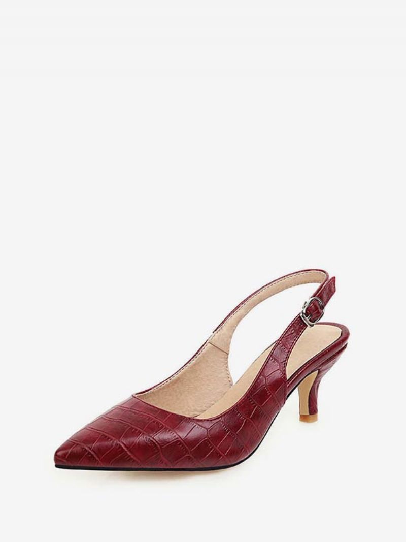 Keltainen Kitten Heel Slingback Teräväkärkinen Stiletto Pumput Naisille - Punainen