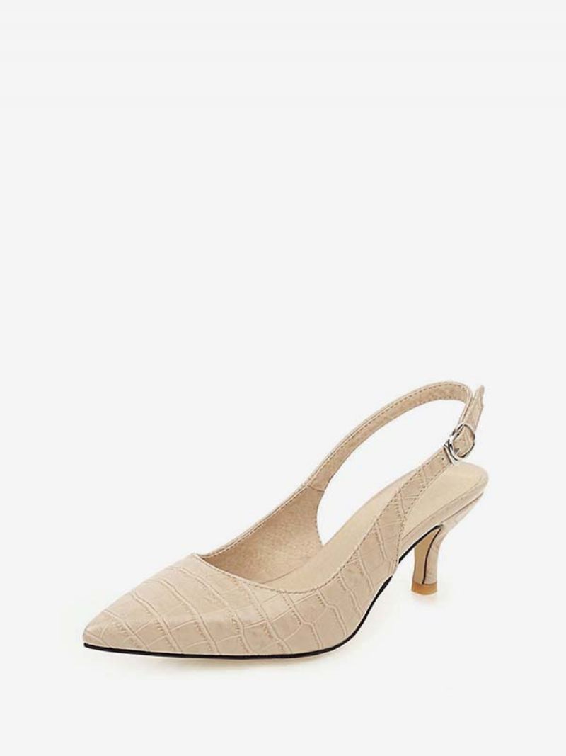 Keltainen Kitten Heel Slingback Teräväkärkinen Stiletto Pumput Naisille - Beige