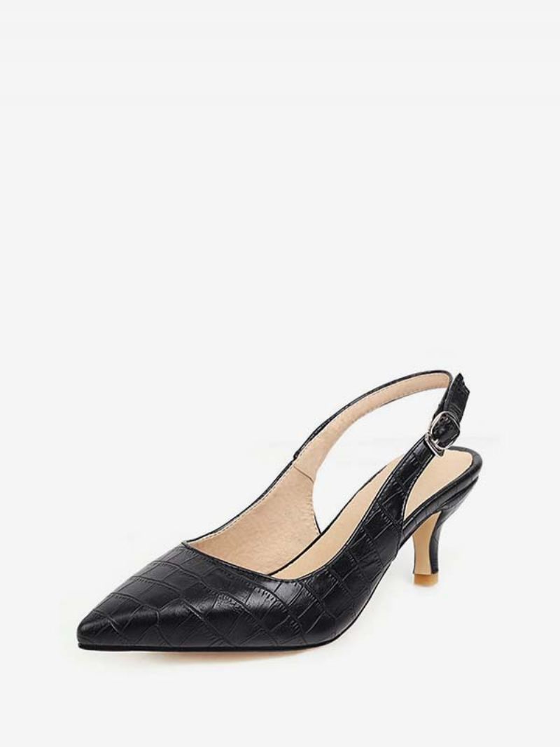 Keltainen Kitten Heel Slingback Teräväkärkinen Stiletto Pumput Naisille - Musta