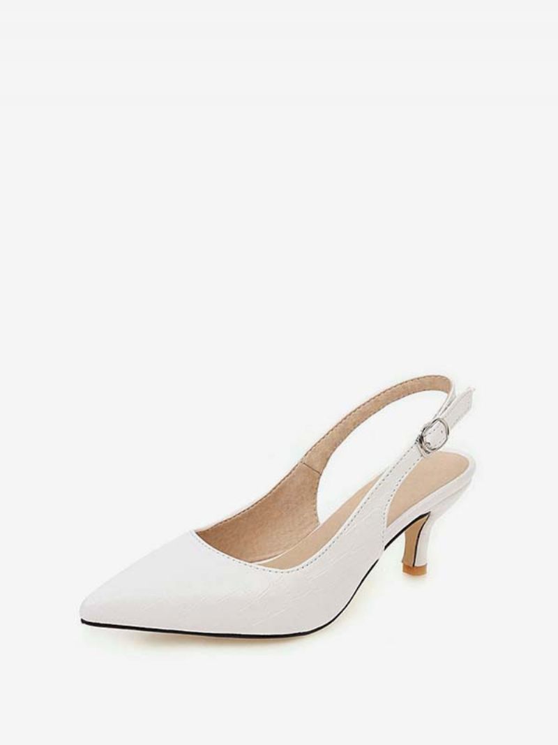 Keltainen Kitten Heel Slingback Teräväkärkinen Stiletto Pumput Naisille - Valkoinen