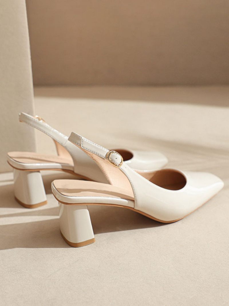 Naisten Block Heel Pumps Square Toe Slingback Heels - Beige