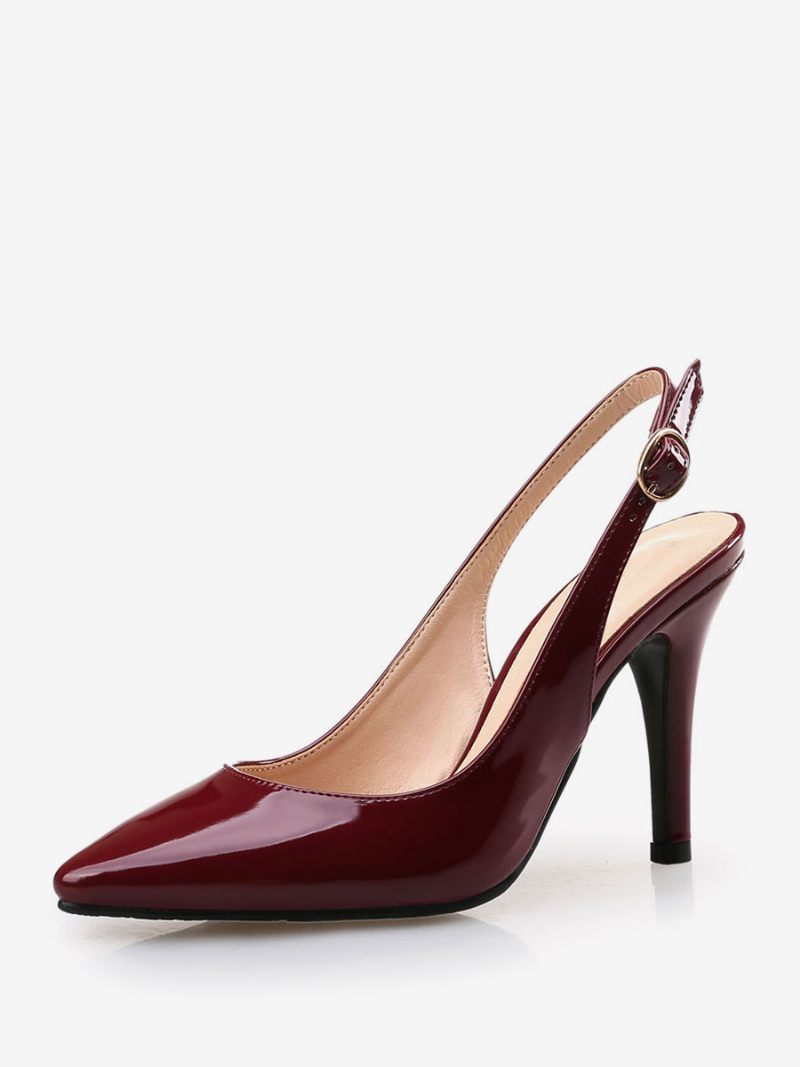 Naisten Burgundy Slingback Pumps Kiiltonahka Stiletto Heel