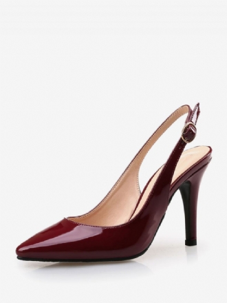 Naisten Burgundy Slingback Pumps Kiiltonahka Stiletto Heel