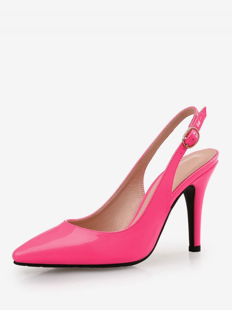 Naisten Burgundy Slingback Pumps Kiiltonahka Stiletto Heel - Fuksia