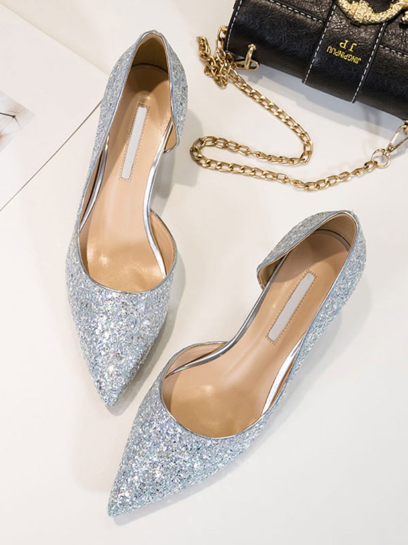 Naisten Glitter Kitten Heels -teräväkärkiset Iltapumput - Vaalean Taivaansininen