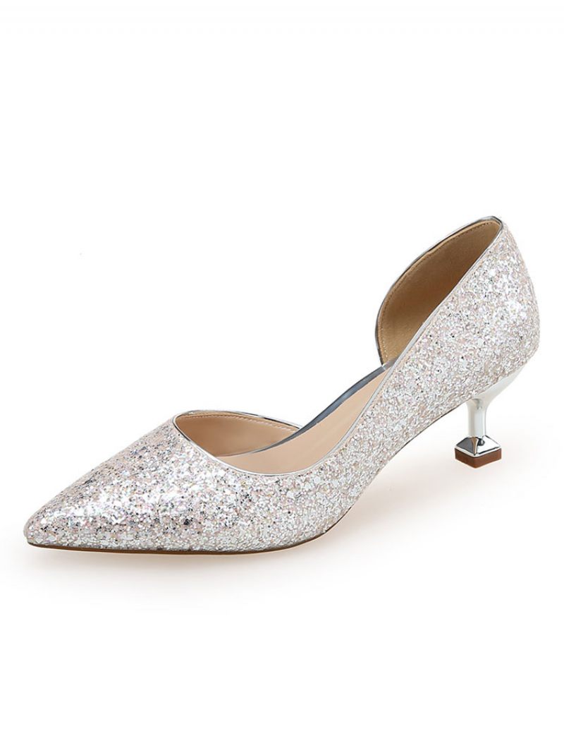 Naisten Glitter Kitten Heels -teräväkärkiset Iltapumput - Keltainen / Punainen