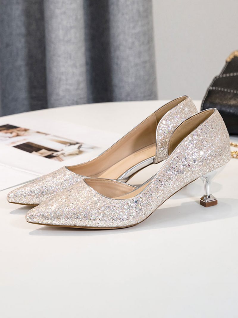 Naisten Glitter Kitten Heels -teräväkärkiset Iltapumput - Keltainen / Punainen