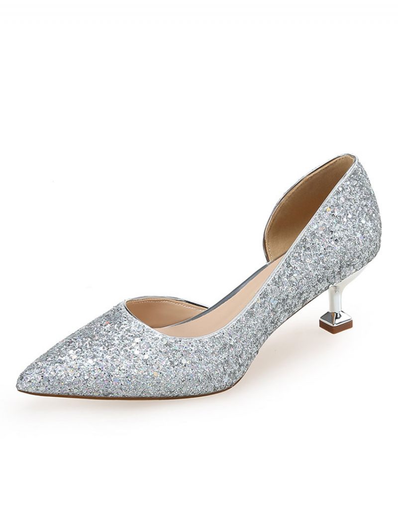 Naisten Glitter Kitten Heels -teräväkärkiset Iltapumput - Hopea