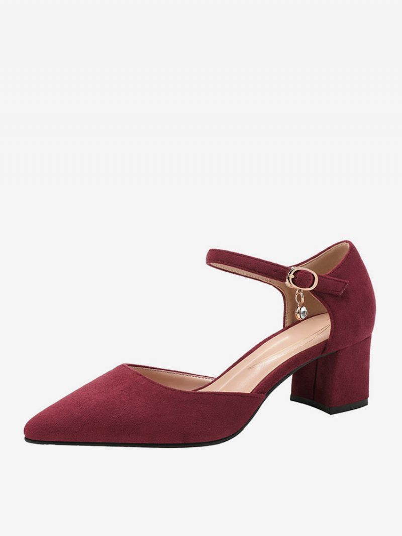 Naisten Keskimatalat Korkokengät Teräväkärkinen Paksu Kantapäällinen Slip-on Fantastic Metal Details Mokkanahka Pehmeä Pinkki Pumput - Burgundy