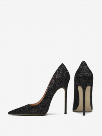 Naisten Korkeakorkoiset Juhlakengät Black Pointed Toe Sequins Prom -kengät