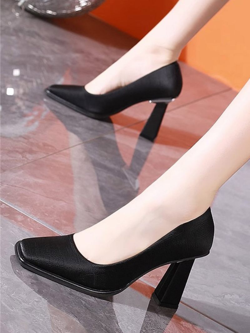 Naisten Korkokengät Chic Square Toe Pumps Chunky Heel Pu-nahkaa - Musta