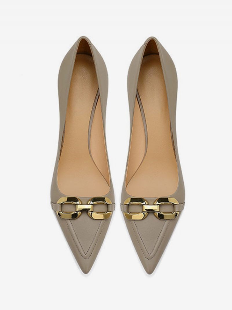 Naisten Korkokengät Teräväkärkiset Metalliset Yksityiskohdat Stiletto Heel Pumps - Khaki