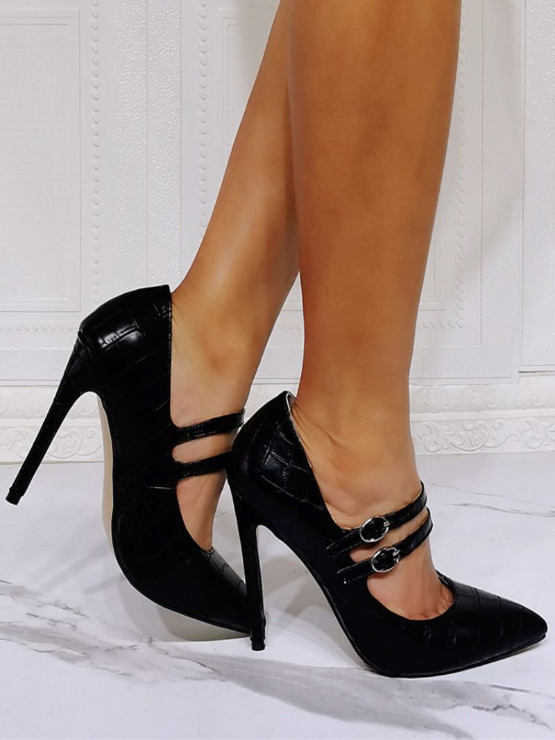 Naisten Korkokengät Teräväkärkiset Stiletto Heel Chic Black Mary Jane Heels - Musta