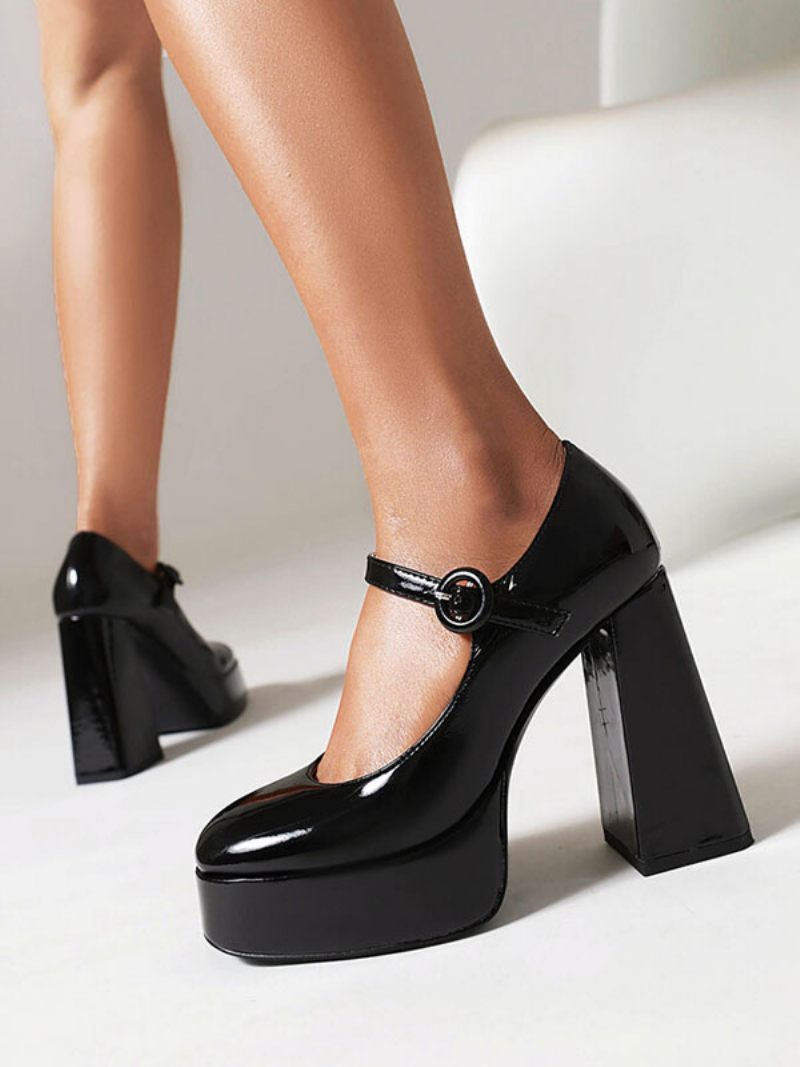 Naisten Korkokengät Vintage-kengät Platform Chunky Heel Mary Jane Pumps - Musta