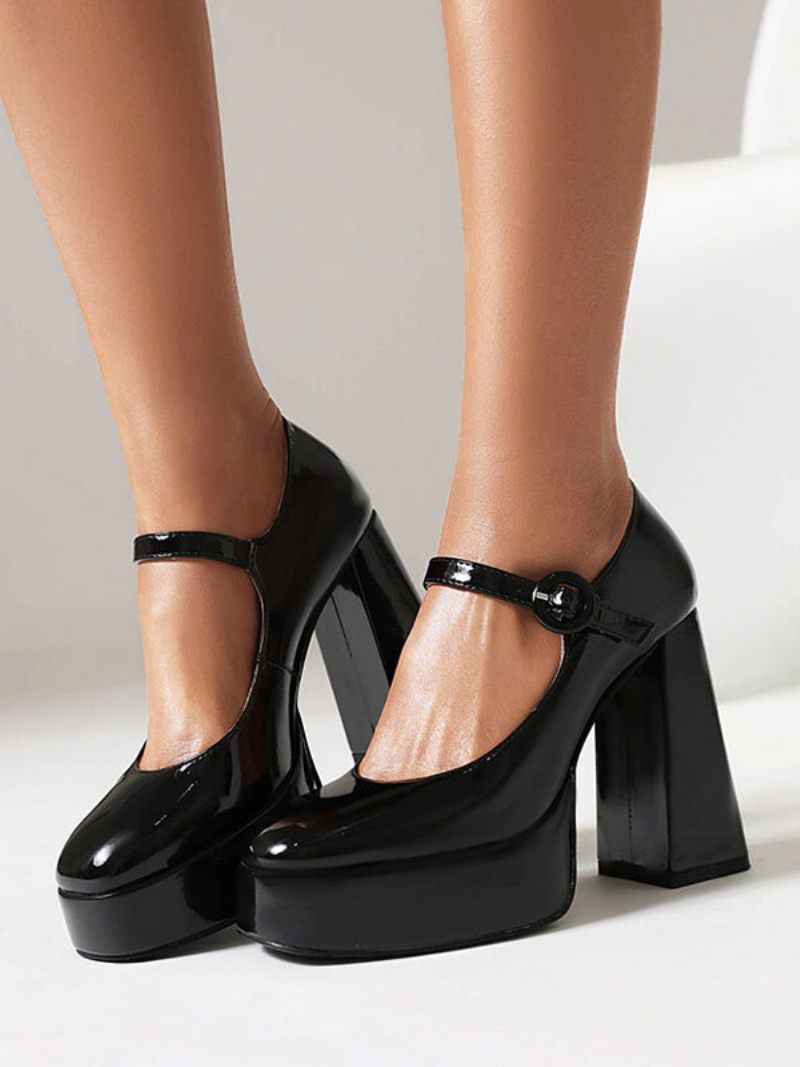 Naisten Korkokengät Vintage-kengät Platform Chunky Heel Mary Jane Pumps - Musta