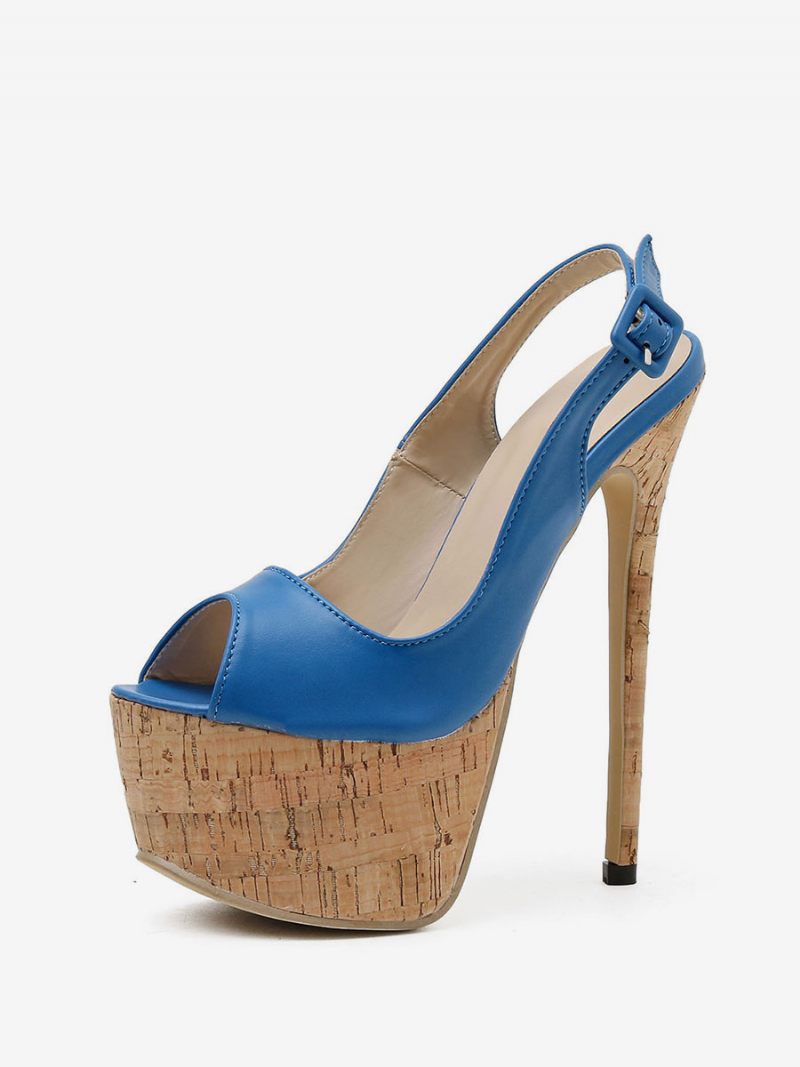 Naisten Korkokenkoiset Sandaalit Stiletto-korkoiset Pu-nahkaa Peep Toe Siniset Korkeakorkoiset Slingback-pumput