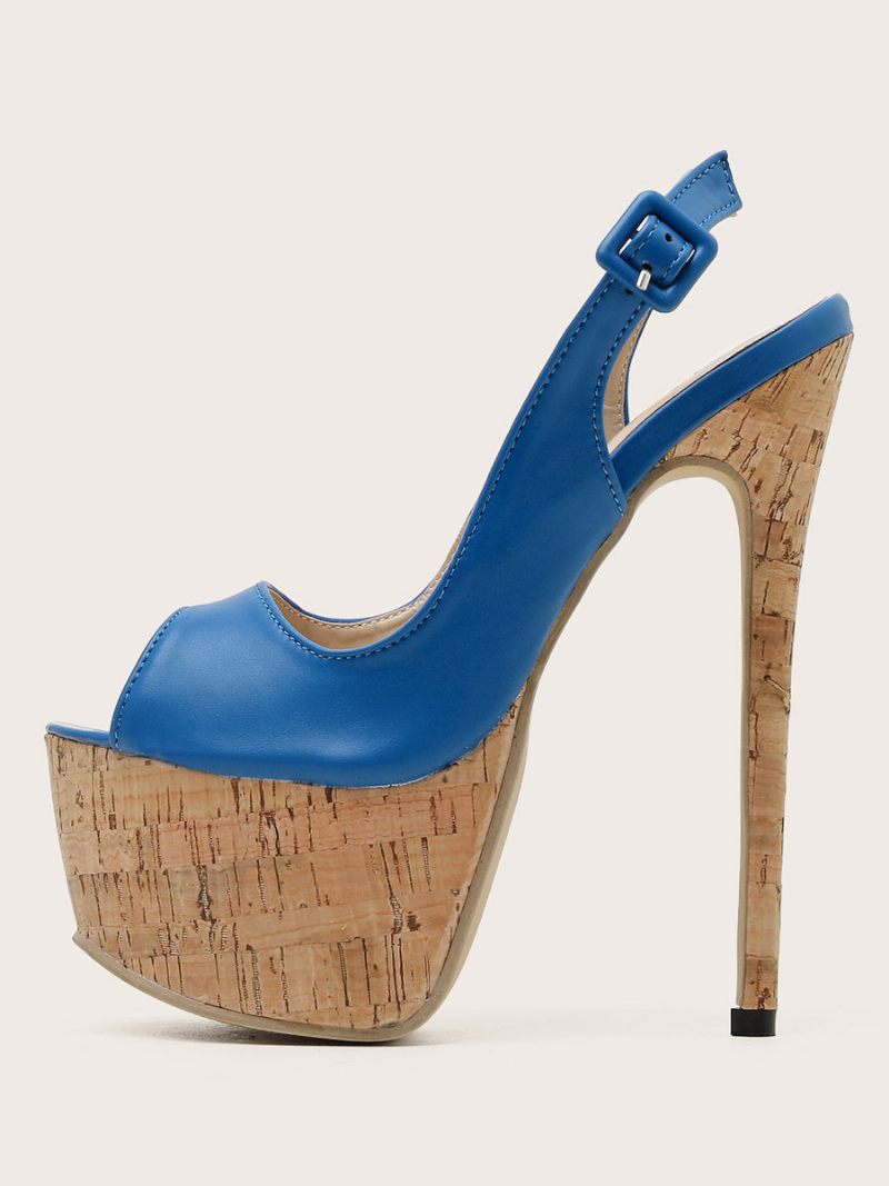 Naisten Korkokenkoiset Sandaalit Stiletto-korkoiset Pu-nahkaa Peep Toe Siniset Korkeakorkoiset Slingback-pumput - Sininen