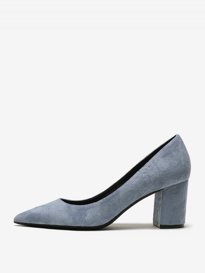 Naisten Mokkanahkainen Block Heel Pumps Ruskea Teräväkärkinen Slip On Heels - Teal