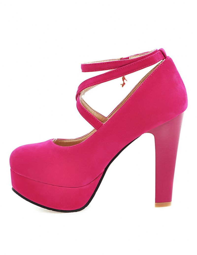 Naisten Mokkanahkaiset Sexy Platform Kengät Pyöreävarvas Crisscross Chunky Prom Heel Pumps - Rose