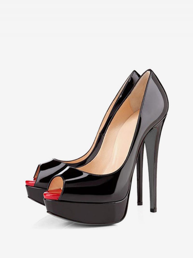 Naisten Musta Peep Toe Heels Platform Stiletto Heel Pumps Seksikäs Kengät