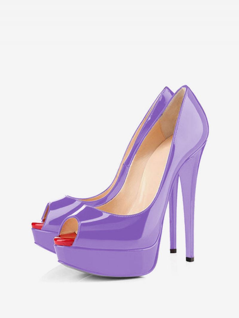 Naisten Musta Peep Toe Heels Platform Stiletto Heel Pumps Seksikäs Kengät - Laventeli