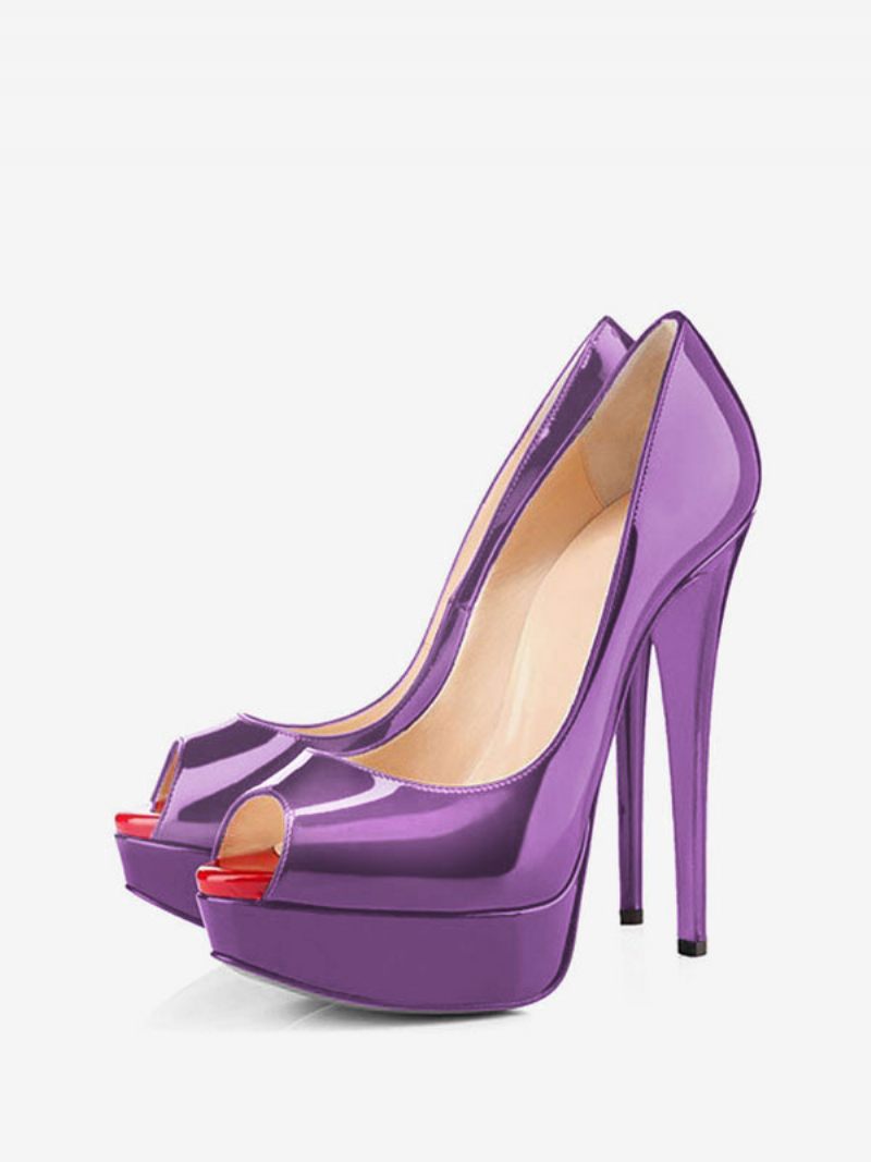 Naisten Musta Peep Toe Heels Platform Stiletto Heel Pumps Seksikäs Kengät - Syvä Violetti