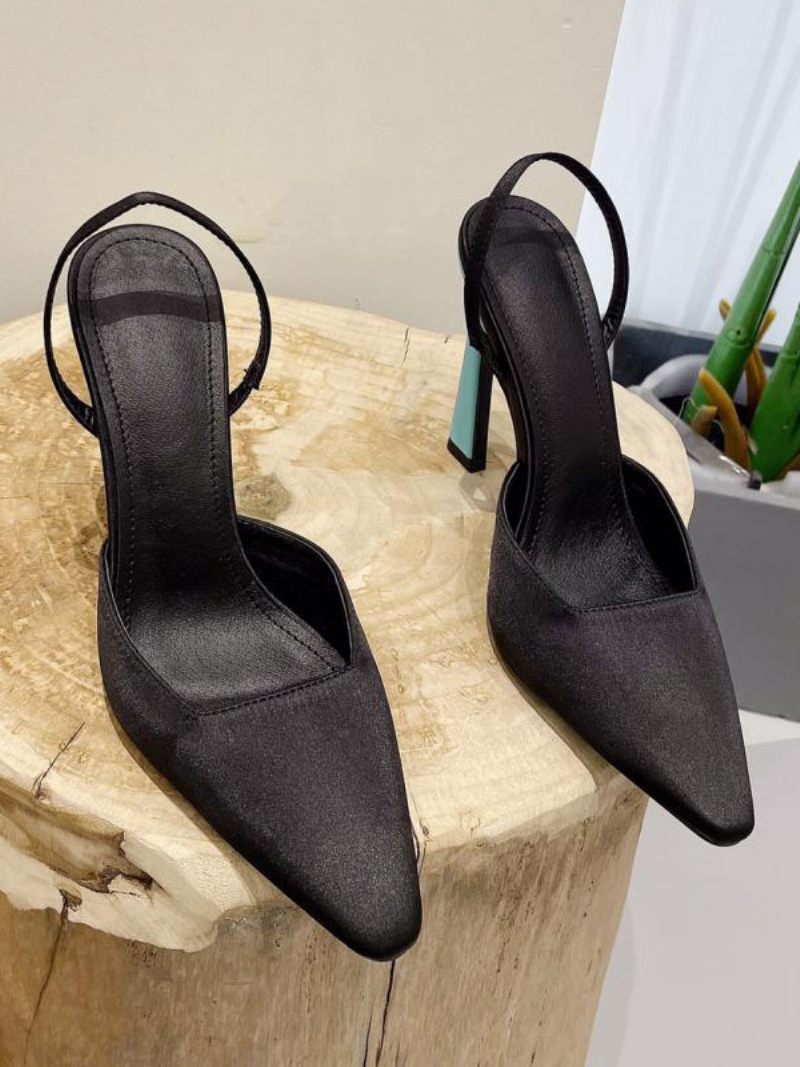 Naisten Mustat Korkokengät Teräväkärkiset Slingback Stilettl Heel Pumps - Musta