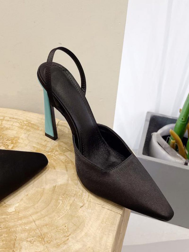 Naisten Mustat Korkokengät Teräväkärkiset Slingback Stilettl Heel Pumps - Musta