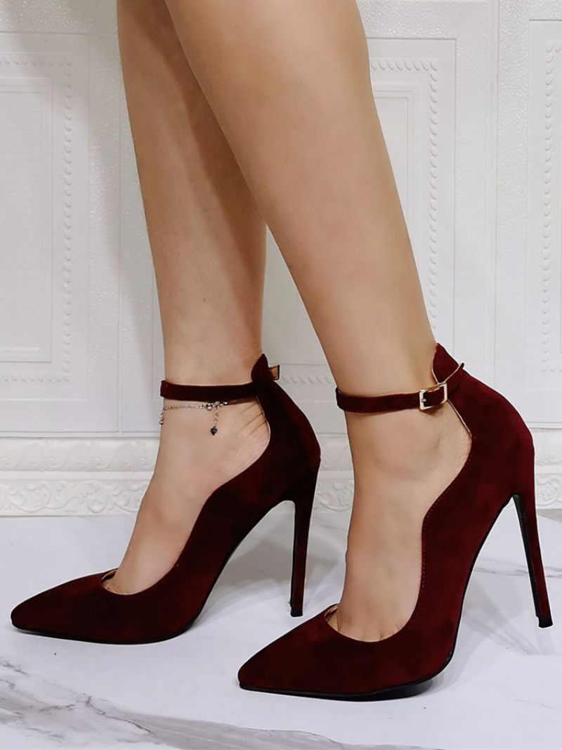 Naisten Nilkkahihna Prom Heel Pumps Burgundy Suede