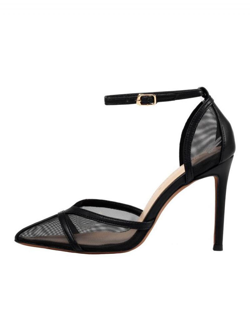 Naisten Nilkkahihna Stiletto Prom Heel Pumps Keltainen Mesh - Musta