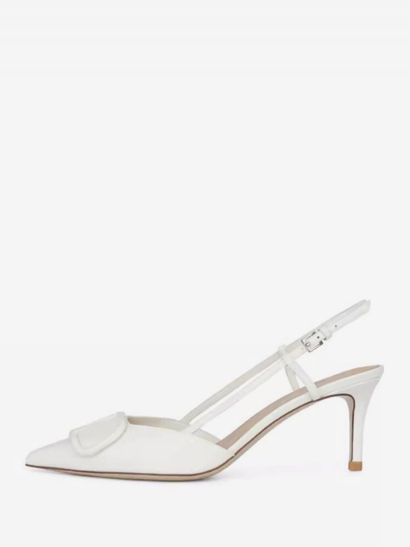 Naisten Nude Slingback Heels Teräväkärkinen Mid Heel Pumps - Valkoinen