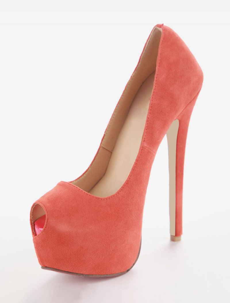 Naisten Oranssit Korkokengät Peep Toe Suede Stiletto Heel Pumps