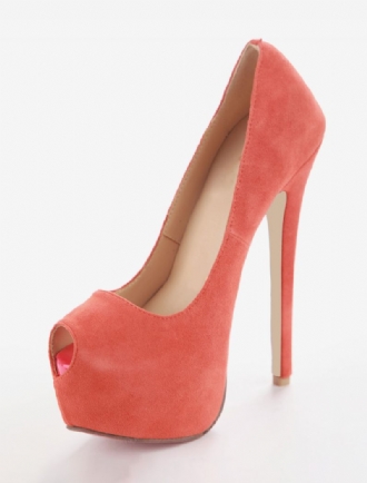 Naisten Oranssit Korkokengät Peep Toe Suede Stiletto Heel Pumps