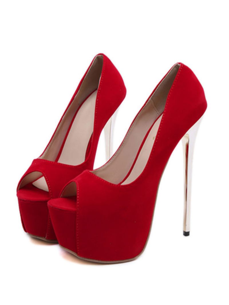 Naisten Peep Toe Heels Platform Stiletto Heel Chic Sexy Pumps - Punainen