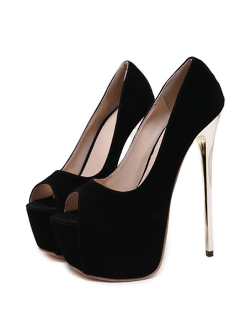 Naisten Peep Toe Heels Platform Stiletto Heel Chic Sexy Pumps - Musta