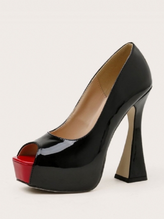 Naisten Peep Toe Platform Chunky Heel Pumps Musta