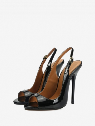 Naisten Peep Toe Slingback Heel Pumps Musta