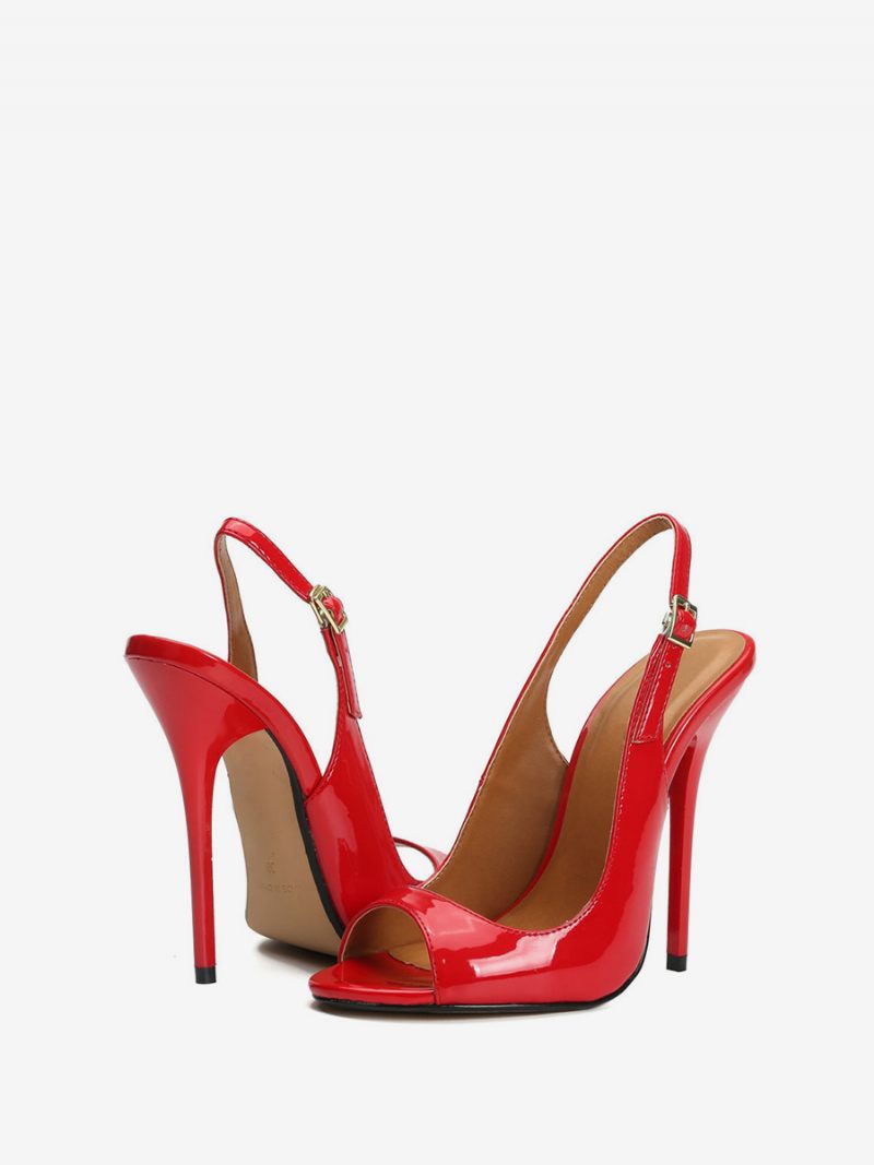 Naisten Peep Toe Slingback Heel Pumps Musta - Punainen