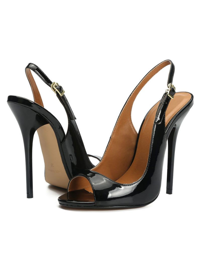 Naisten Peep Toe Slingback Heel Pumps Musta - Musta