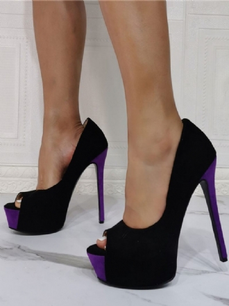 Naisten Seksikkäät Korkokengät Mustat Peep Toe Stiletto Heel Micro Suede Sexy