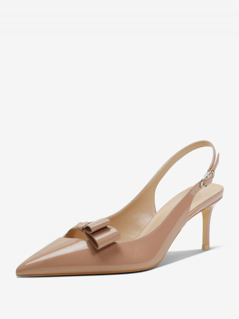 Naisten Slingback Heels Musta Teräväkärkinen Bow Yksityiskohtaiset Mekkokengät - Kameli