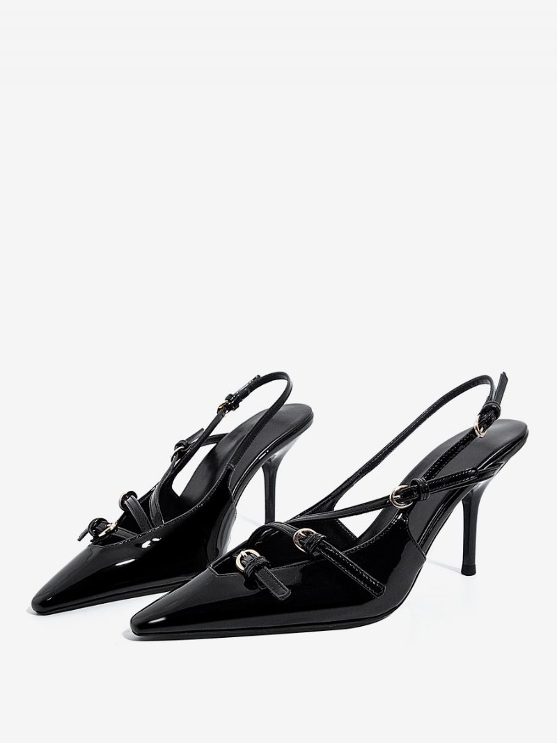 Naisten Slingback Heels Musta Teräväkärkinen Solki Yksityiskohta Stiletto Heel Pumps