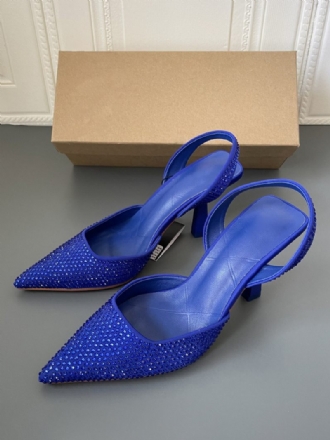 Naisten Slingback Heels Strassit Stiletto Heel Blue Pumps Pu Nahka