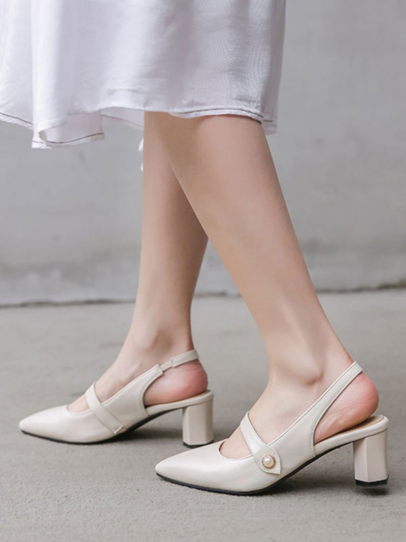 Naisten Slingback Heels Teräväkärki Mary Jane Chunky Heel Pumps Vintage-kengät - Beige