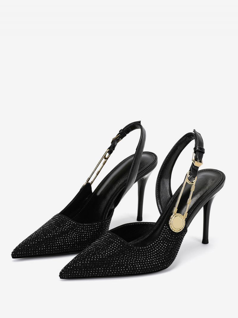 Naisten Slingback-korkokengät Strassit Stiletto Heel Mustat Pumput