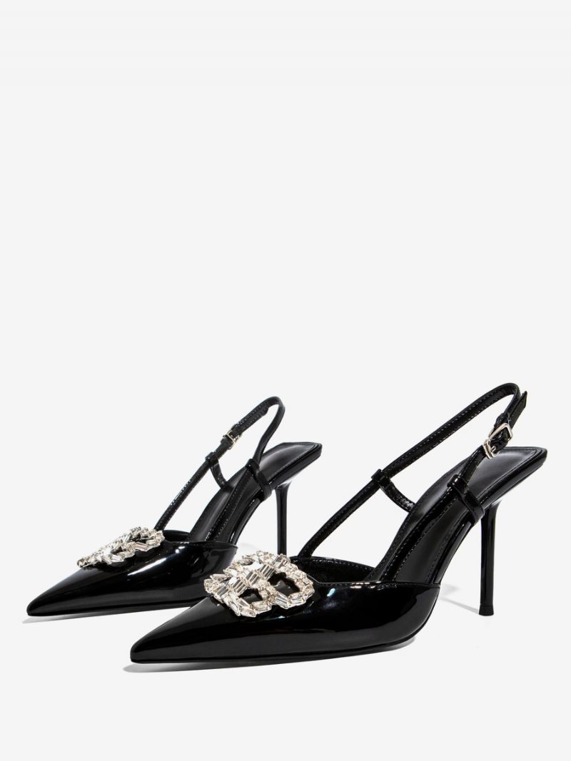 Naisten Slingback Pumps Musta Strassikivi Stiletto Heel -juhlakengät