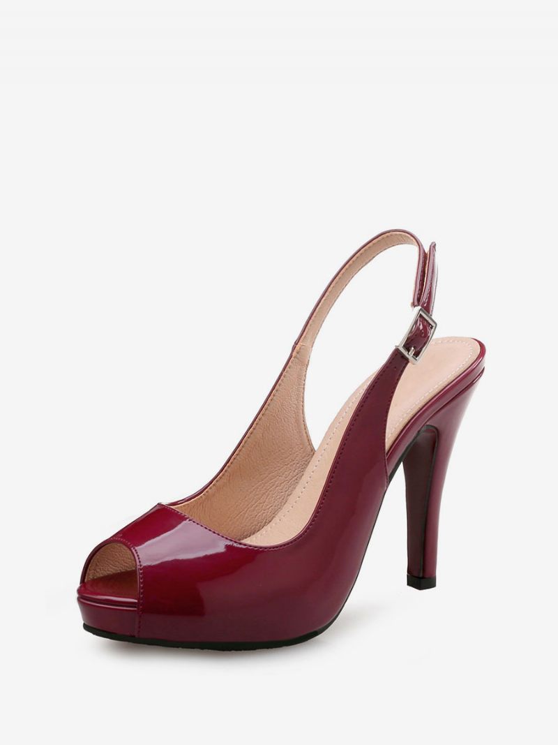 Naisten Slingback Pumps Peep Toe Stiletto Prom Heel Burgundy