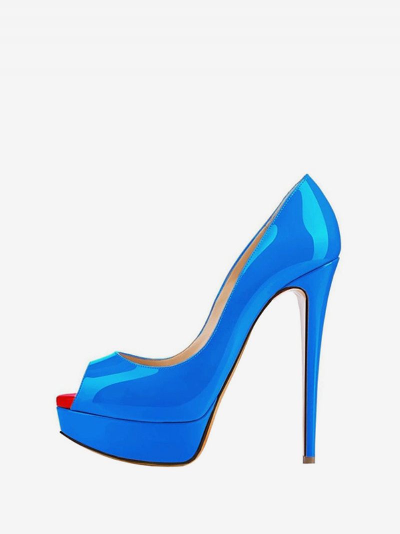 Naisten Taso Peep Toe Heels Patenttinahkainen Stiletto Heel Sexy Party Pumps - Sininen