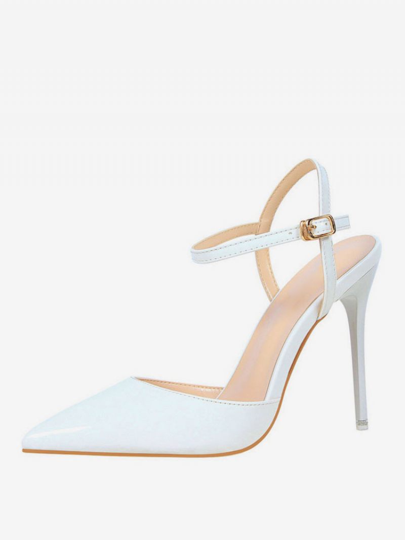 Nude-korkokengät Teräväkärkiset Slingback-pumput Naisille - Valkoinen